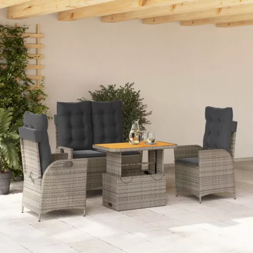  4 részes szürke polyrattan kerti étkezőszett párnával