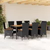  9 részes fekete polyrattan kerti étkezőgarnitúra párnákkal