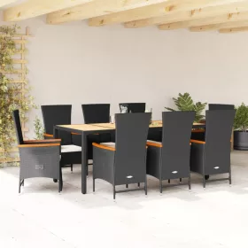    9 részes fekete polyrattan kerti étkezőgarnitúra párnákkal