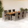  9 részes szürke polyrattan kerti étkezőgarnitúra párnával