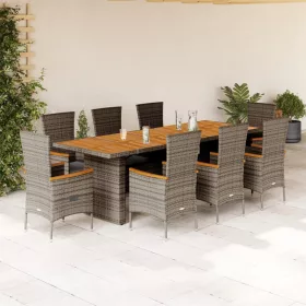    9 részes szürke polyrattan kerti étkezőgarnitúra párnával