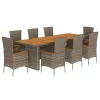  9 részes szürke polyrattan kerti étkezőgarnitúra párnával