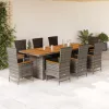 9 részes szürke polyrattan kerti étkezőgarnitúra párnával