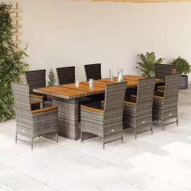    9 részes szürke polyrattan kerti étkezőgarnitúra párnával
