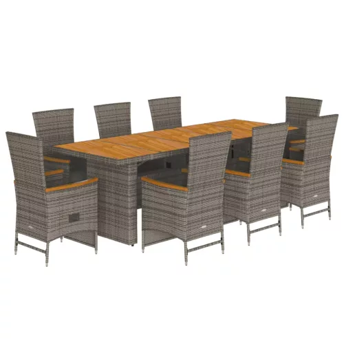  9 részes szürke polyrattan kerti étkezőgarnitúra párnával
