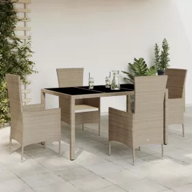    5 részes bézs polyrattan kerti étkezőgarnitúra párnákkal