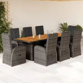    9 részes szürke polyrattan kerti étkezőgarnitúra párnával