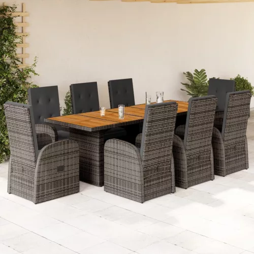  9 részes szürke polyrattan kerti étkezőgarnitúra párnával