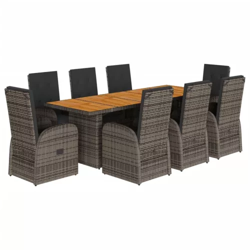  9 részes szürke polyrattan kerti étkezőgarnitúra párnával