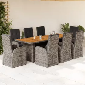    9 részes szürke polyrattan kerti étkezőgarnitúra párnával
