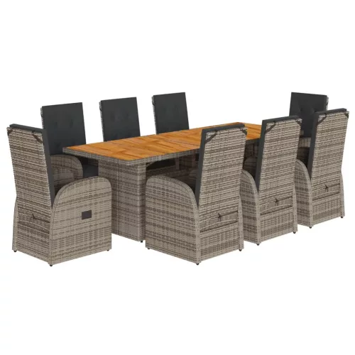  9 részes szürke polyrattan kerti étkezőgarnitúra párnával