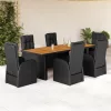  7 részes fekete polyrattan kerti étkezőgarnitúra párnával