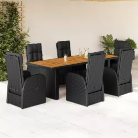    7 részes fekete polyrattan kerti étkezőgarnitúra párnával