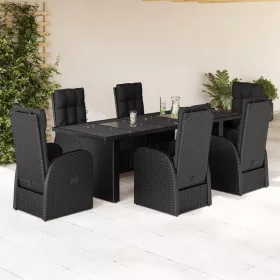    7 részes fekete polyrattan kerti étkezőgarnitúra párnával