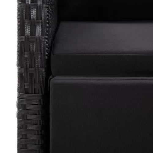  7 részes fekete polyrattan kerti étkezőgarnitúra párnával