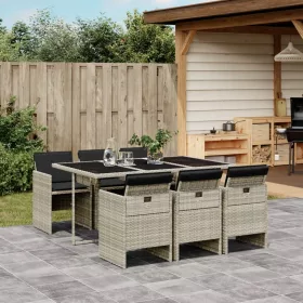    7 részes világosszürke polyrattan kerti étkezőszett párnával