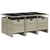  7 részes világosszürke polyrattan kerti étkezőszett párnával