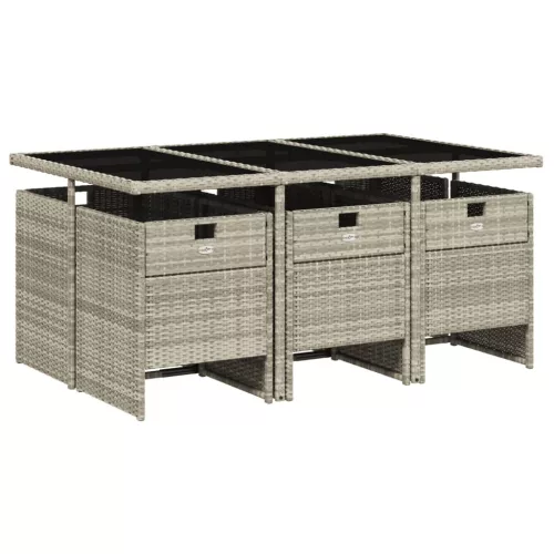  7 részes világosszürke polyrattan kerti étkezőszett párnával