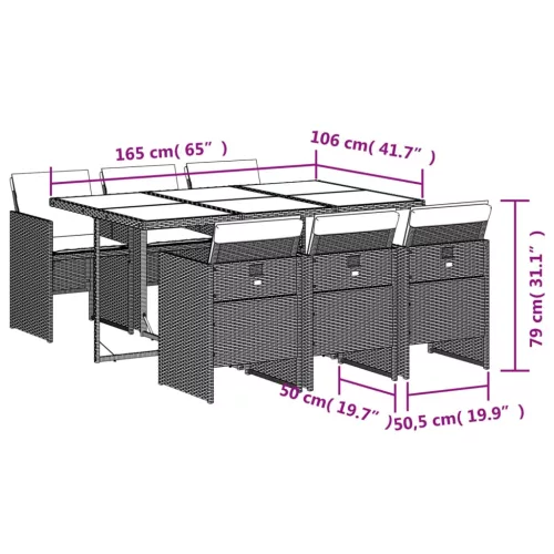  7 részes világosszürke polyrattan kerti étkezőszett párnával