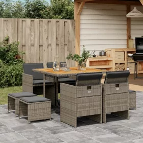    9 részes szürke polyrattan kerti étkezőgarnitúra párnával