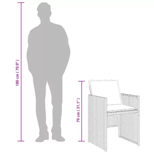  13 részes fekete polyrattan kerti ülőgarnitúra párnákkal
