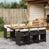  7 részes fekete polyrattan kerti étkezőgarnitúra párnával