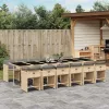  13részes vegyes bézs polyrattan kerti étkezőgarnitúra párnákkal