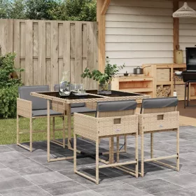    5 részes vegyes bézs polyrattan kerti étkezőgarnitúra párnákkal