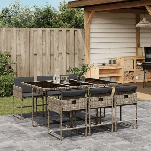  7 részes szürke polyrattan kerti étkezőgarnitúra párnával