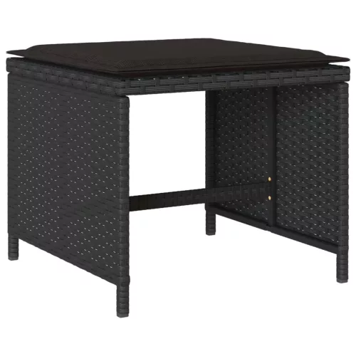  11 részes fekete polyrattan kerti étkezőgarnitúra párnákkal