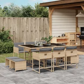    11részes vegyes bézs polyrattan kerti étkezőgarnitúra párnákkal