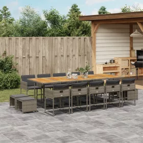    15 részes szürke polyrattan kerti étkezőgarnitúra párnákkal