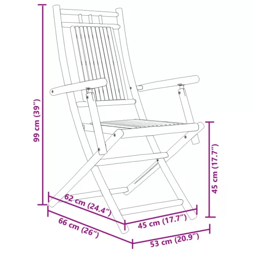  4 db összecsukható bambusz kerti szék 53 x 66 x 99 cm