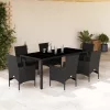 7 részes fekete polyrattan/üveg kerti étkezőgarnitúra párnával