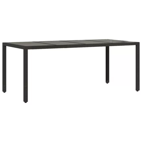  7 részes fekete polyrattan/üveg kerti étkezőgarnitúra párnával