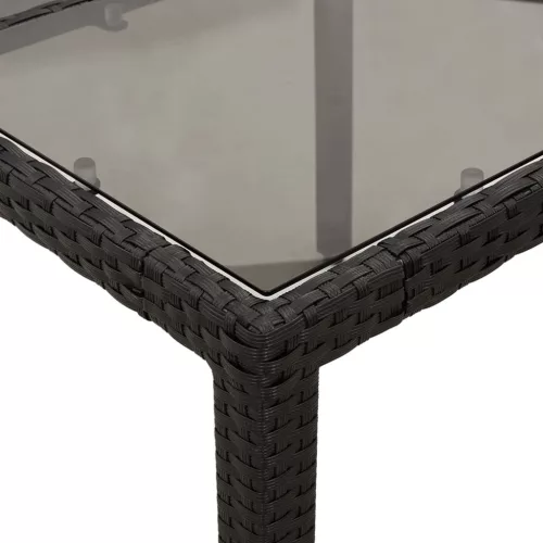  7 részes fekete polyrattan/üveg kerti étkezőgarnitúra párnával