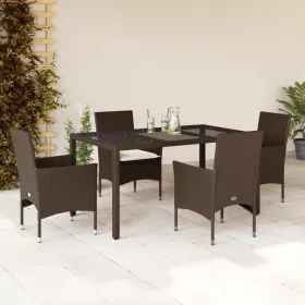    5 részes barna polyrattan/üveg kerti étkezőgarnitúra párnákkal
