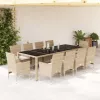  11 részes bézs polyrattan/üveg kerti étkezőgarnitúra párnákkal