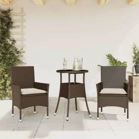    3 részes barna polyrattan/üveg kerti étkezőgarnitúra párnával