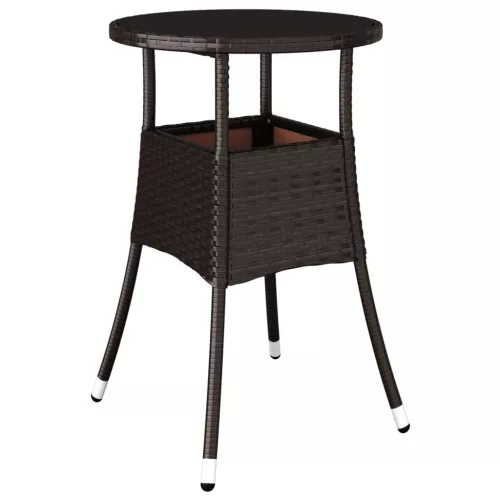  3 részes barna polyrattan/üveg kerti étkezőgarnitúra párnával