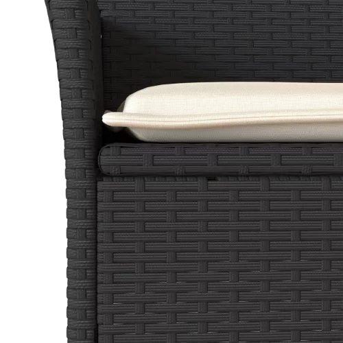 5részes fekete polyrattan/akácfa kerti étkezőgarnitúra párnákkal