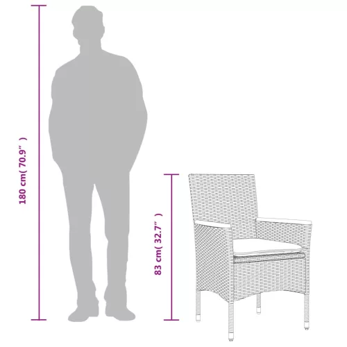 5részes fekete polyrattan/akácfa kerti étkezőgarnitúra párnákkal
