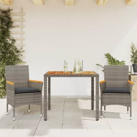    3részes szürke polyrattan/akácfa kerti étkezőgarnitúra párnával