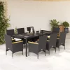  9 részes fekete polyrattan/üveg kerti étkezőgarnitúra párnákkal