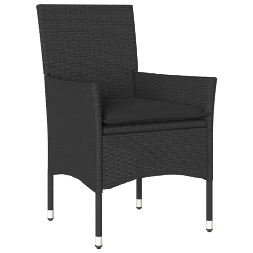 9részes fekete polyrattan/akácfa kerti étkezőgarnitúra párnákkal