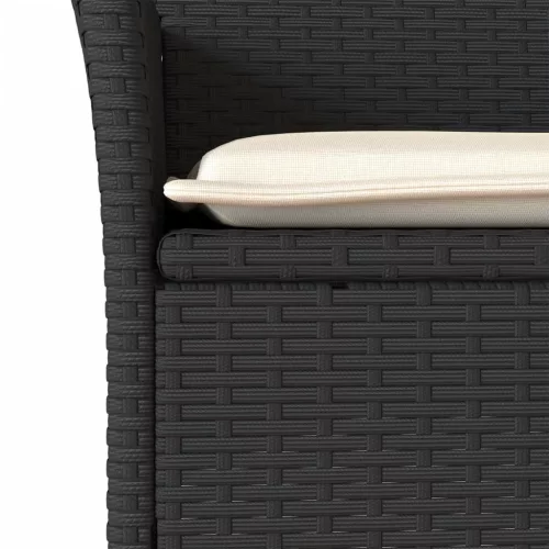 3részes fekete polyrattan/akácfa kerti étkezőgarnitúra párnákkal