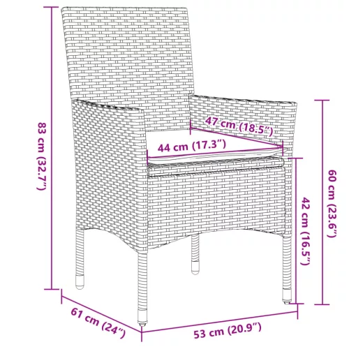  3részes szürke polyrattan/akácfa kerti étkezőgarnitúra párnával