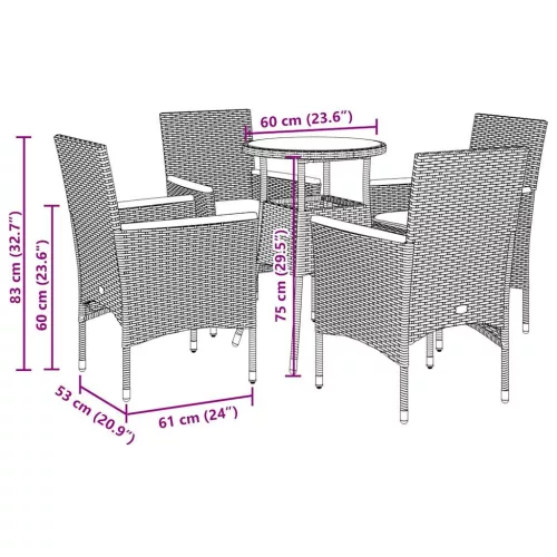  5részes szürke polyrattan/akácfa kerti étkezőgarnitúra párnával