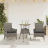  3részes szürke polyrattan/akácfa kerti étkezőgarnitúra párnával