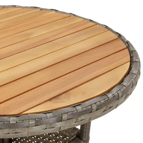  3részes szürke polyrattan/akácfa kerti étkezőgarnitúra párnával